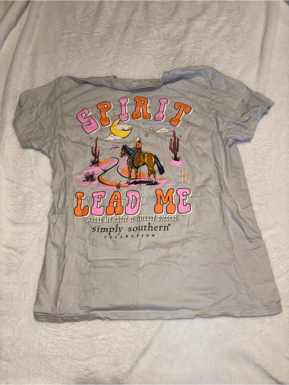Simply Southern Light Gray Tee with Pink & Orange Desert Rider Graphic